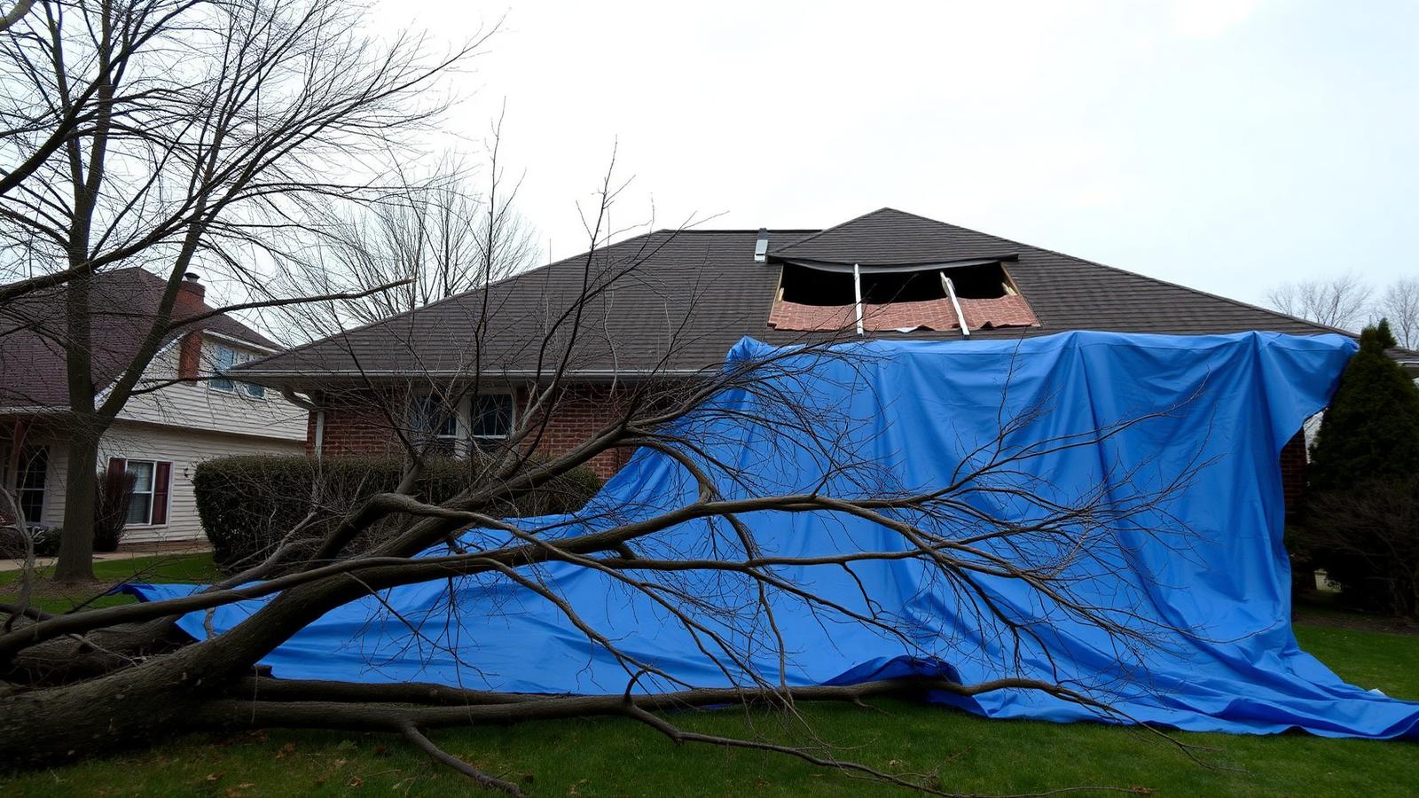 Home under repair after storm damage