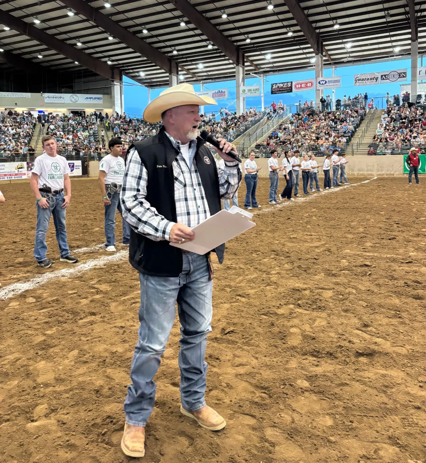 Pete Ringo Jr. announcing at the Montgomery County Fair & Rodeo