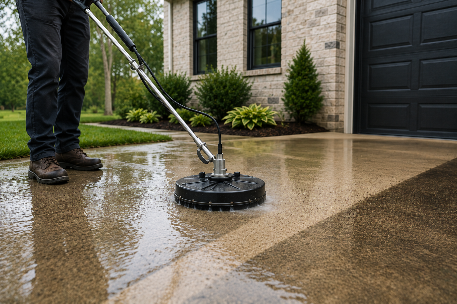 OMNI HomeWorks pressure washing a driveway