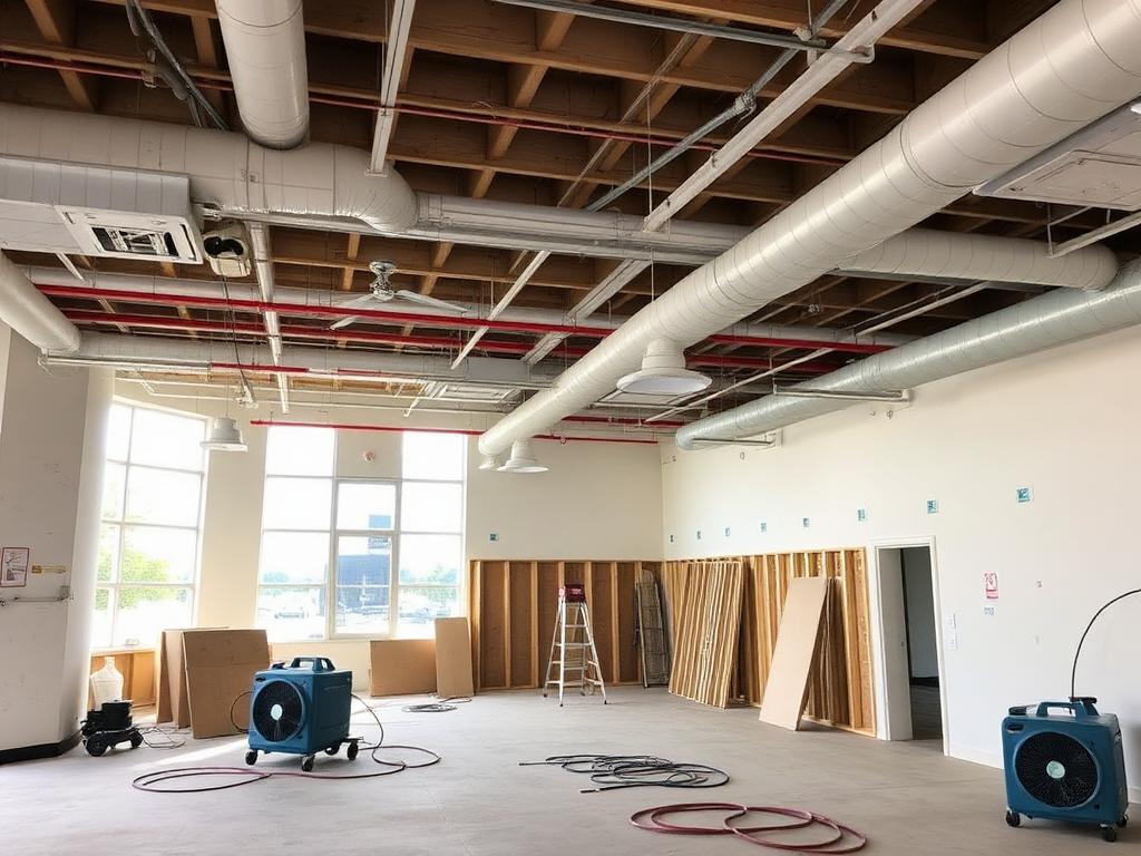 Commercial building being restored after damage